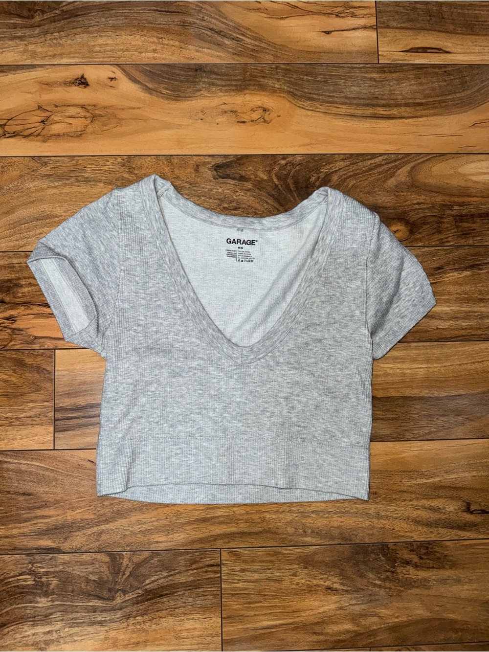 Garage Light Gray Ribbed V-Neck Crop Top